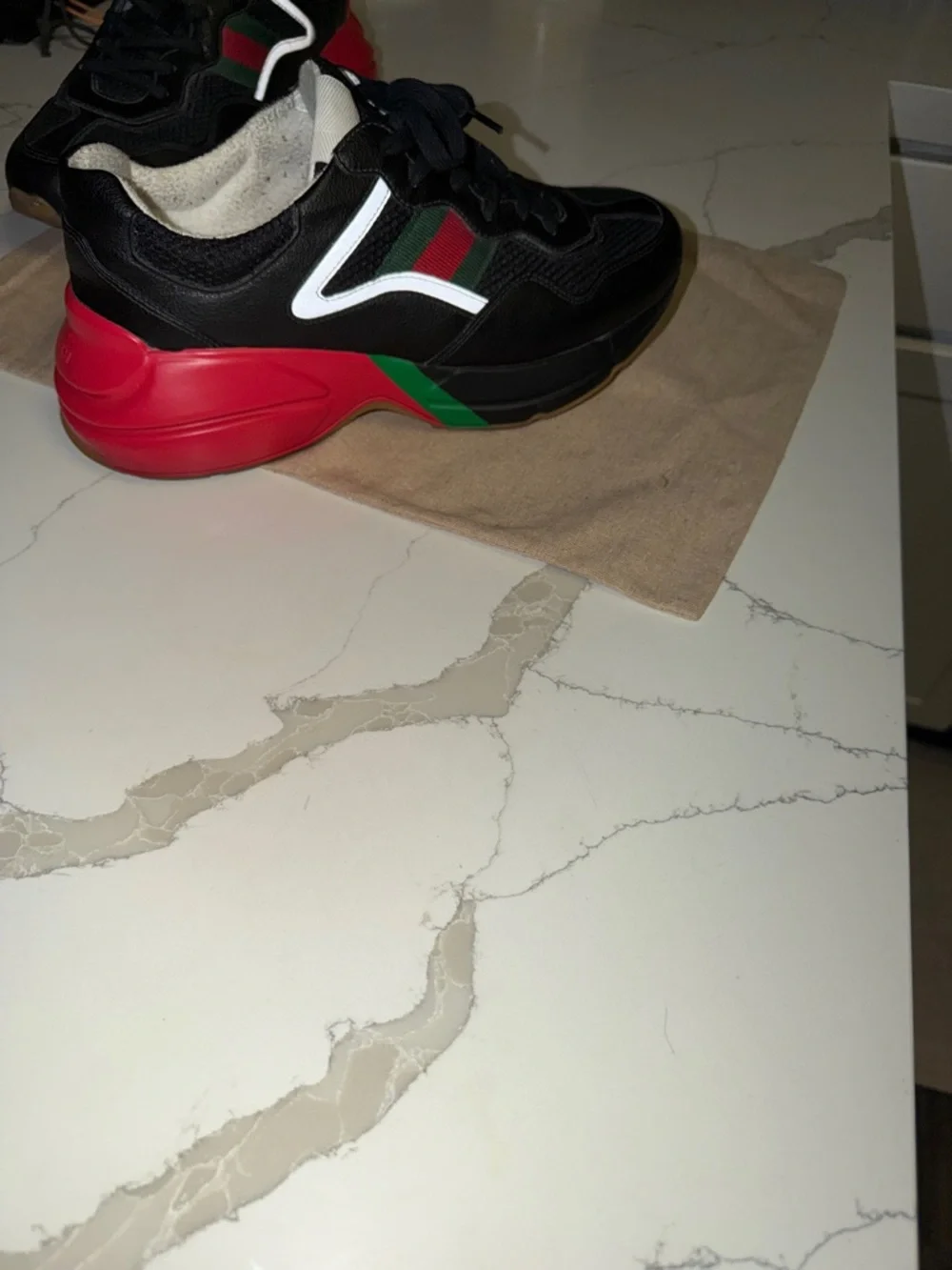 Gucci Black Sneakers with Red and Green Accents